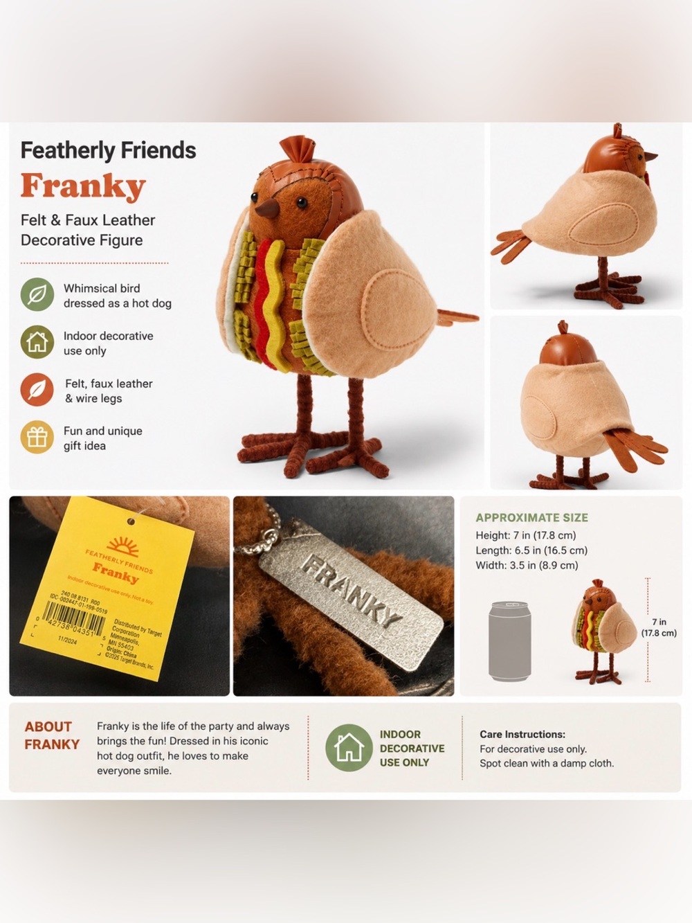 NWT Featherly Friends Franky Hot Dog Bird Decorative Figure  2025 Collectible